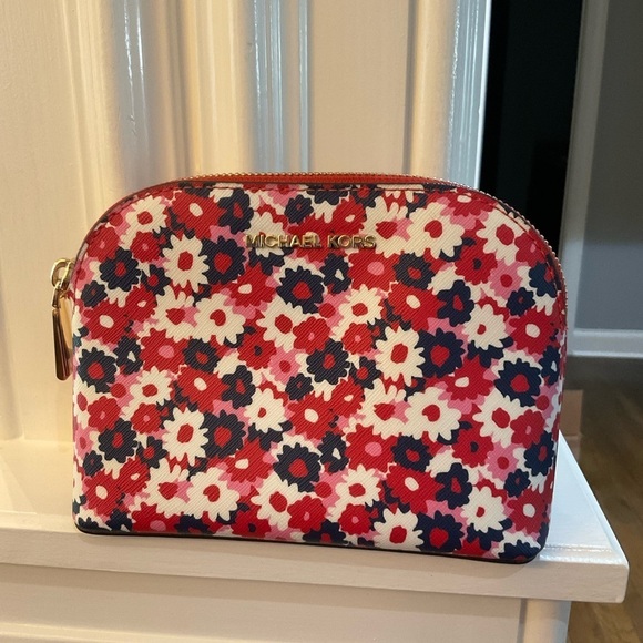 Michael Kors Red and White Cosmetic Bag with Floral Design - Picture 5 of 5